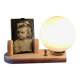 Art Deco pink marble and glass bedside lamp with photo holder
