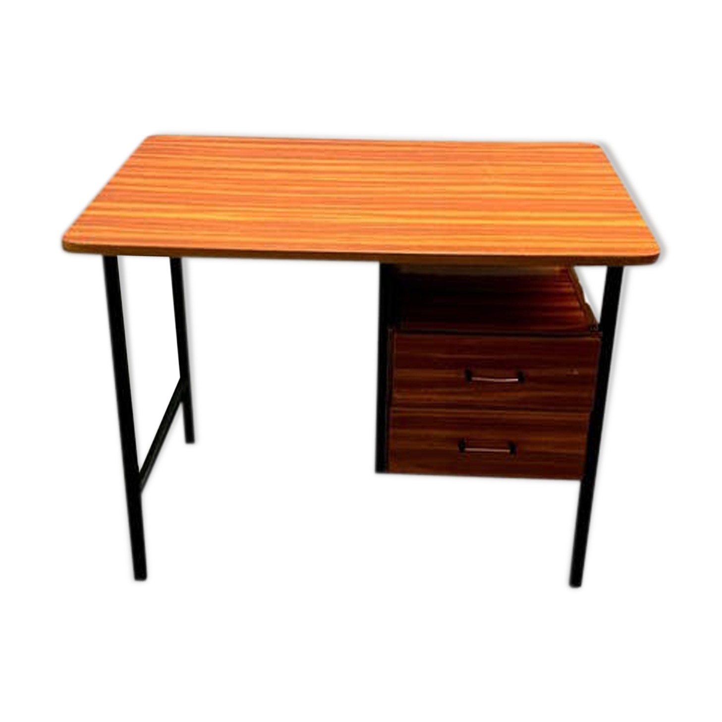 Vintage brown formica desk with black metal feet