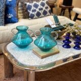 Pair of seventies blown glass vases - turquoise blue