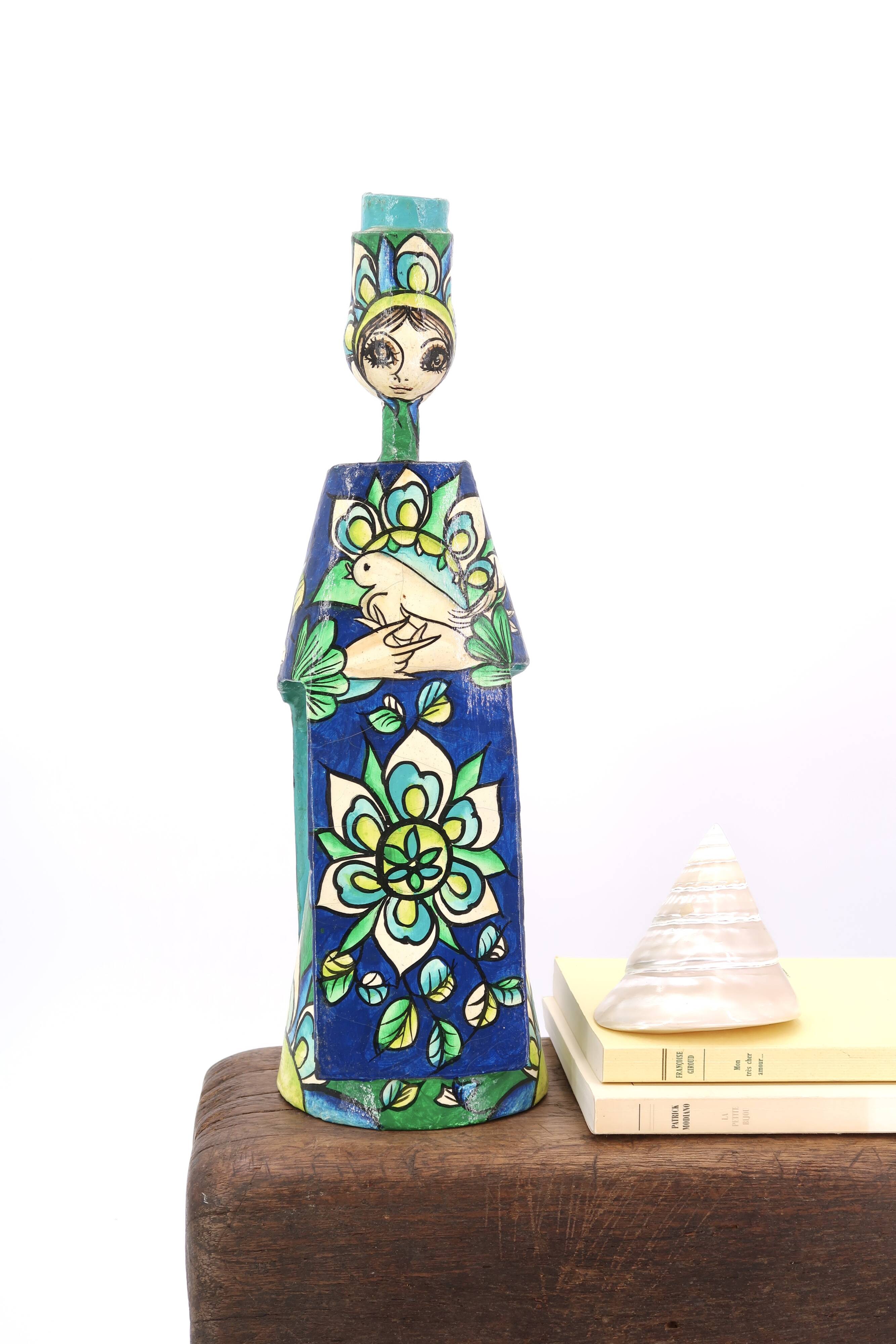 Mexican papier-mâché candle holder by Abelardo Ruiz, 1970s