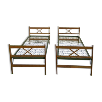 2 beds in metal and wood work french 1960