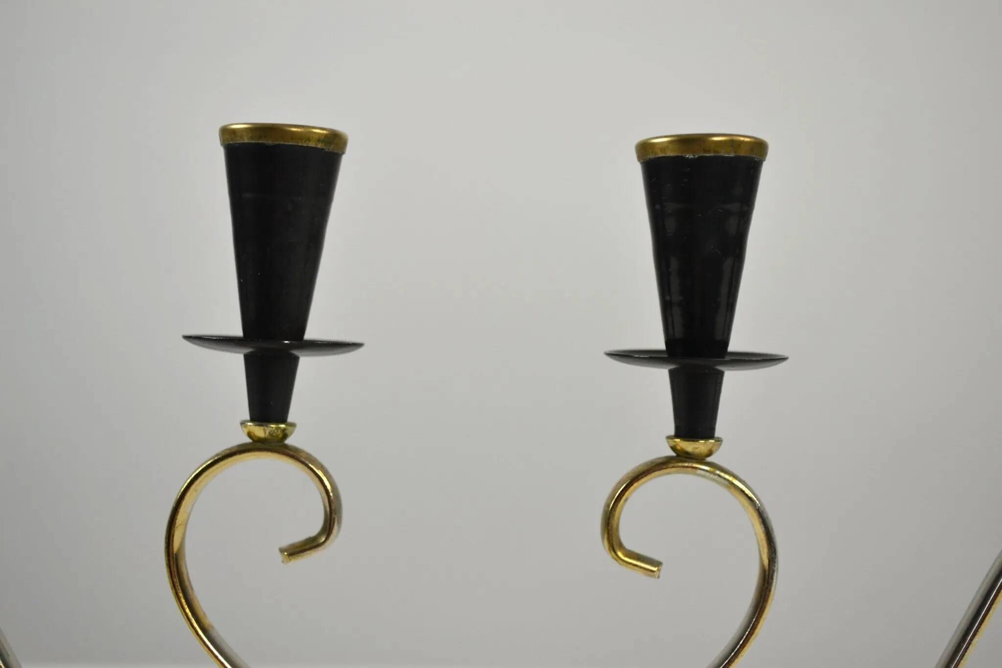 Brass Candelabra with Art Glass Base by Gunnar Ander for Ystad-Metall, Sweden, 1950s