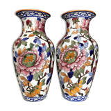 Pair of large Vase in Gien earthen earthen pattern Peonies