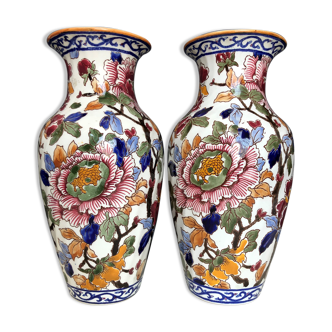 Pair of large Vase in Gien earthen earthen pattern Peonies