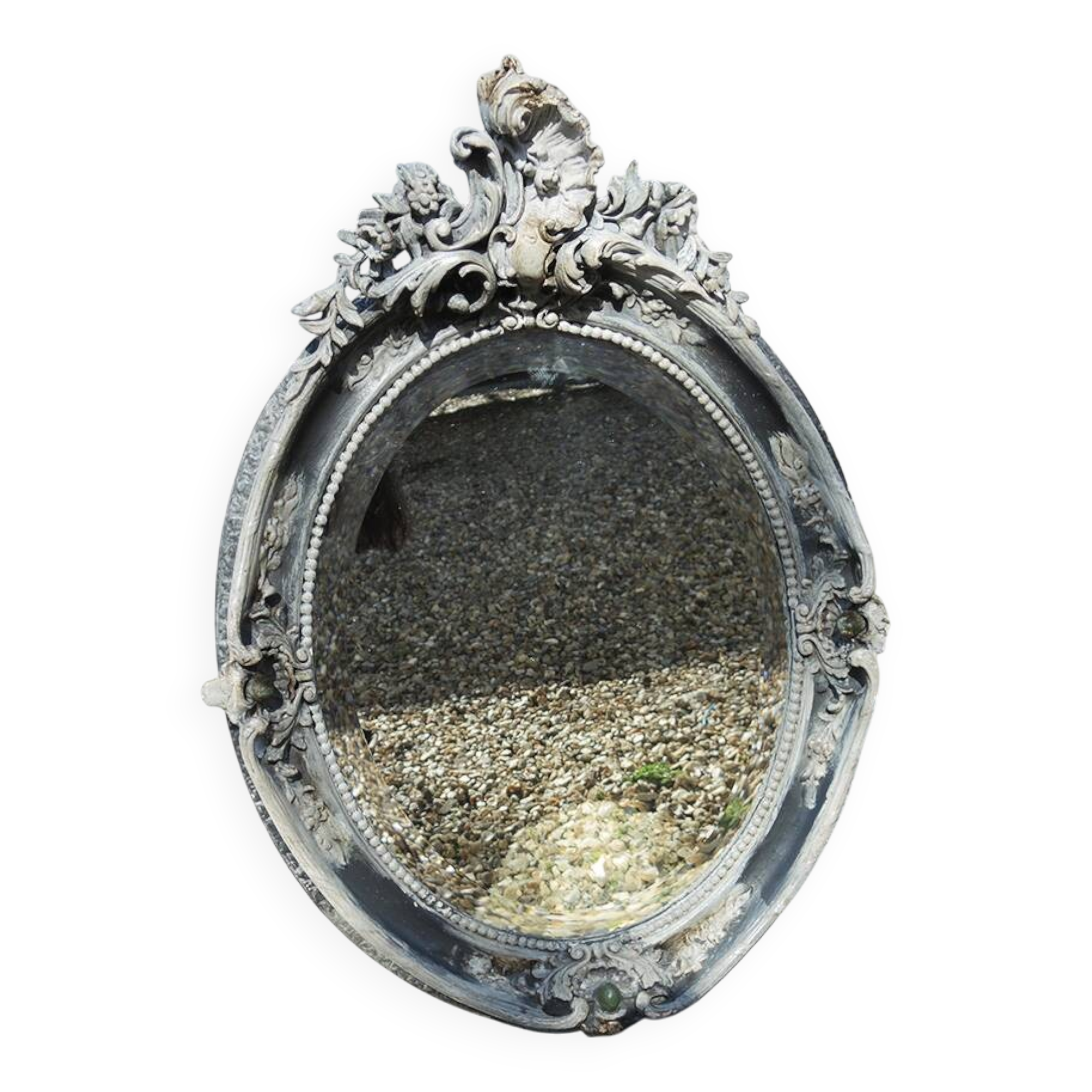 Antique Oval Beveled Mirror with Baroque Carved Wood Frame