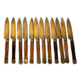 Set of 12 vintage gilded brass and wood cheese knives 1950 Coutelier Martin