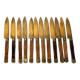 Lot de 12 couteaux à fromage vintage dorés en laiton et bois 1950 Coutelier Martin