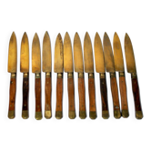 Set of 12 vintage gilded brass and wood cheese knives 1950 Coutelier Martin