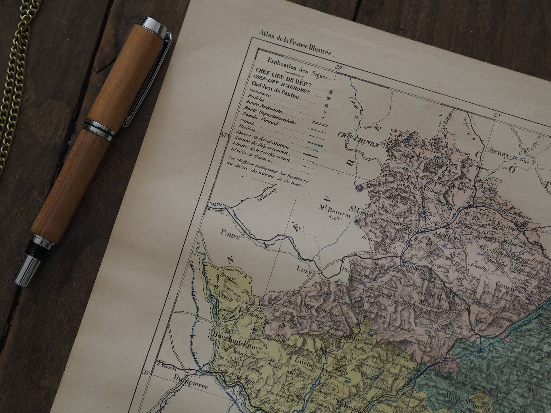 Saône and Loire, old map printed in 1883.