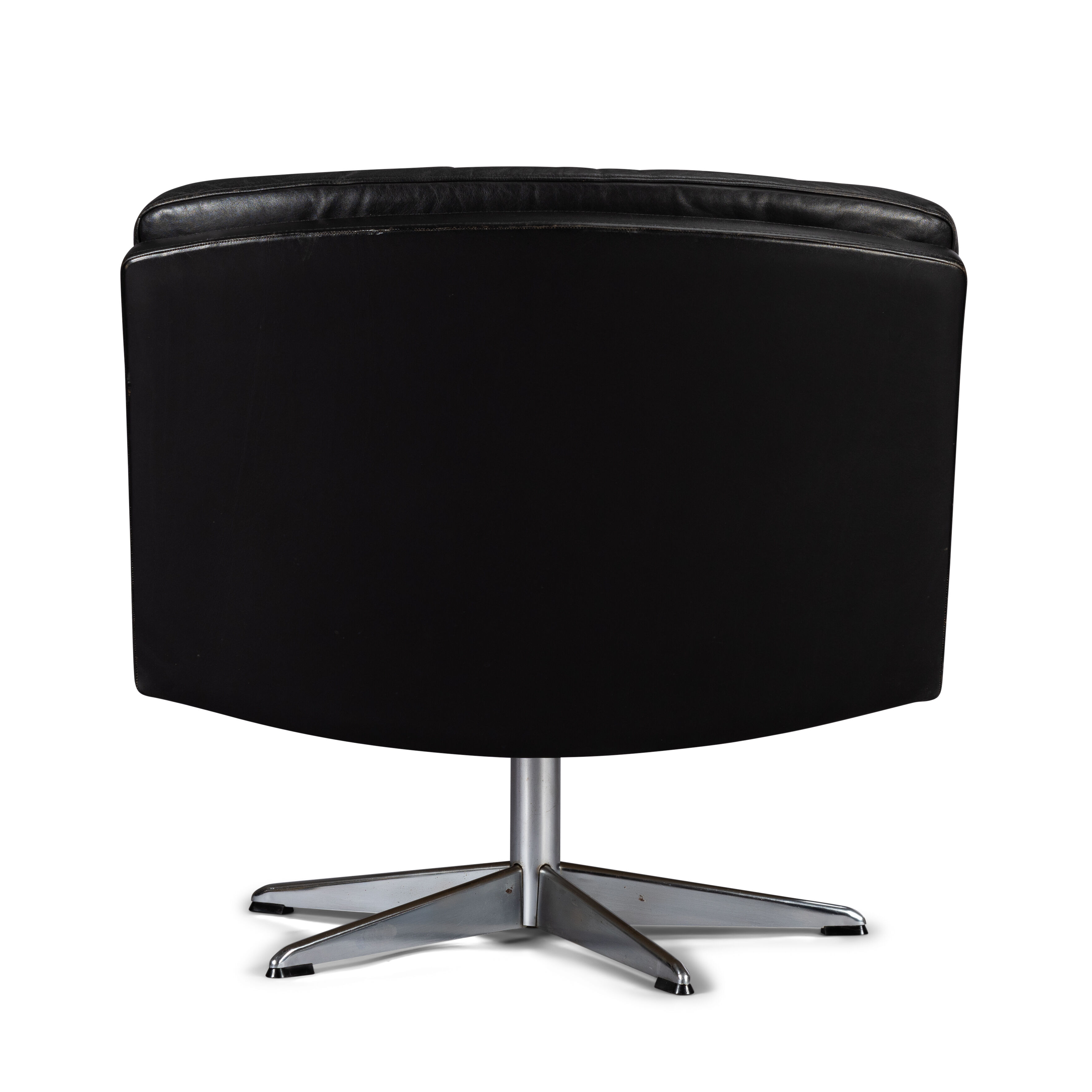 Mid-century black leather swivel chair by Lystager, 1960s