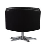Mid-century black leather swivel chair by Lystager, 1960s