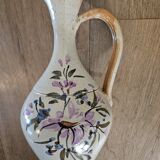 Carafe or jug in stoneware with hand-painted floral motifs