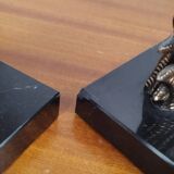 Pair of Art Deco Bookends of Swallows in Flight, Marble & Spelter