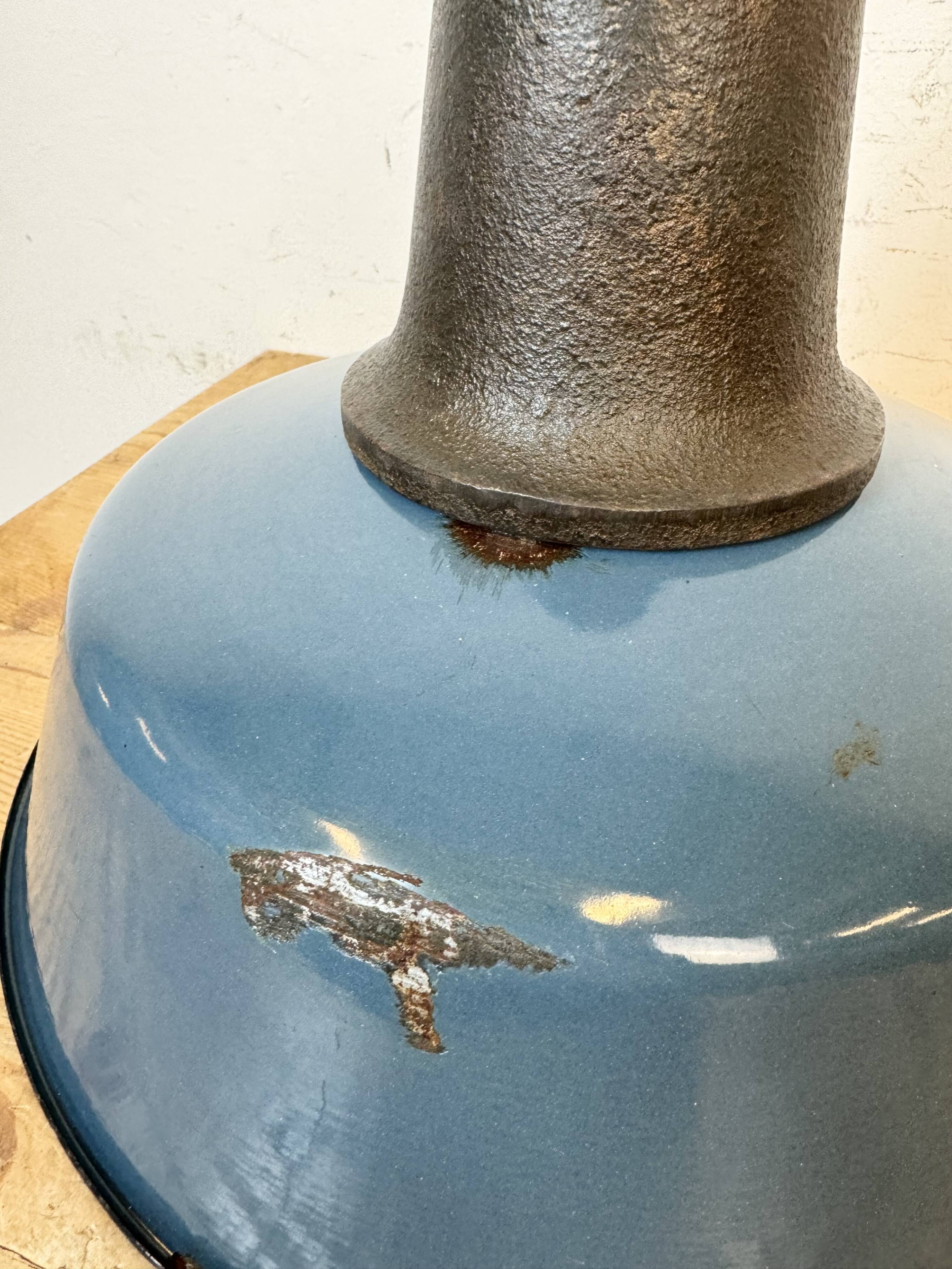Industrial Blue Enamel Factory Lamp with Cast Iron Top, 1960s