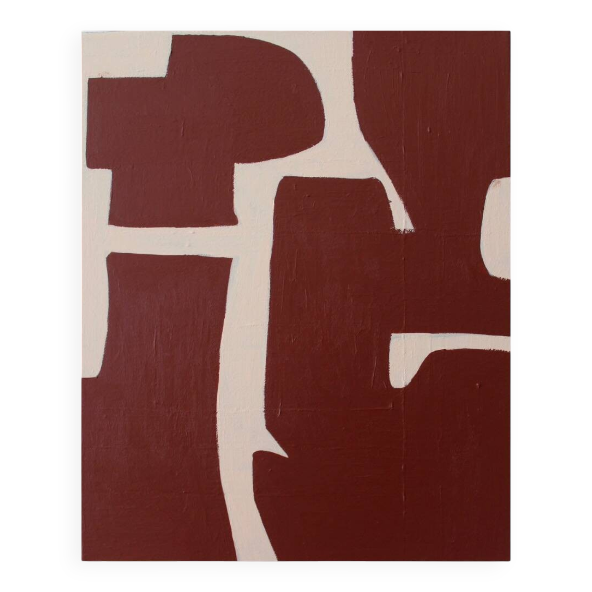 Organic abstract on burgundy stretched canvas 100x81cm