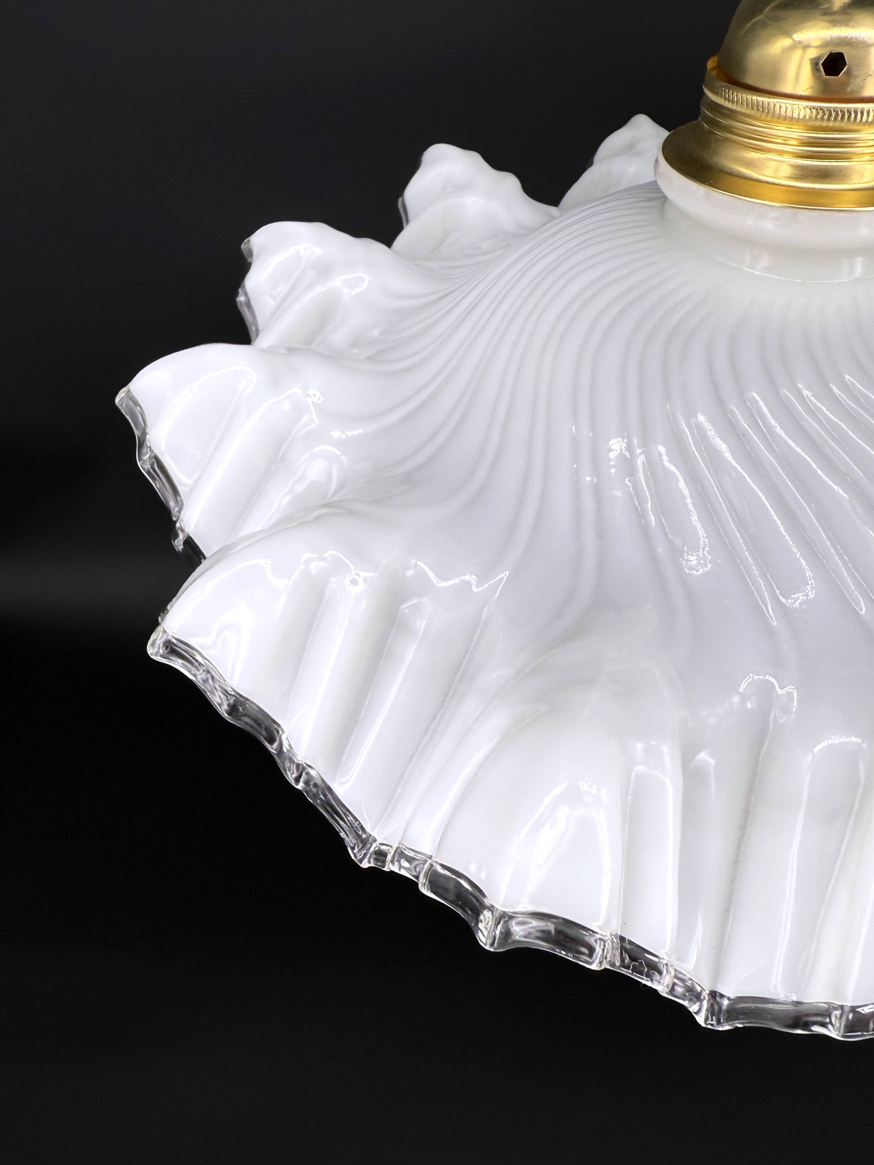 White opaline glass pendant light with draped shape