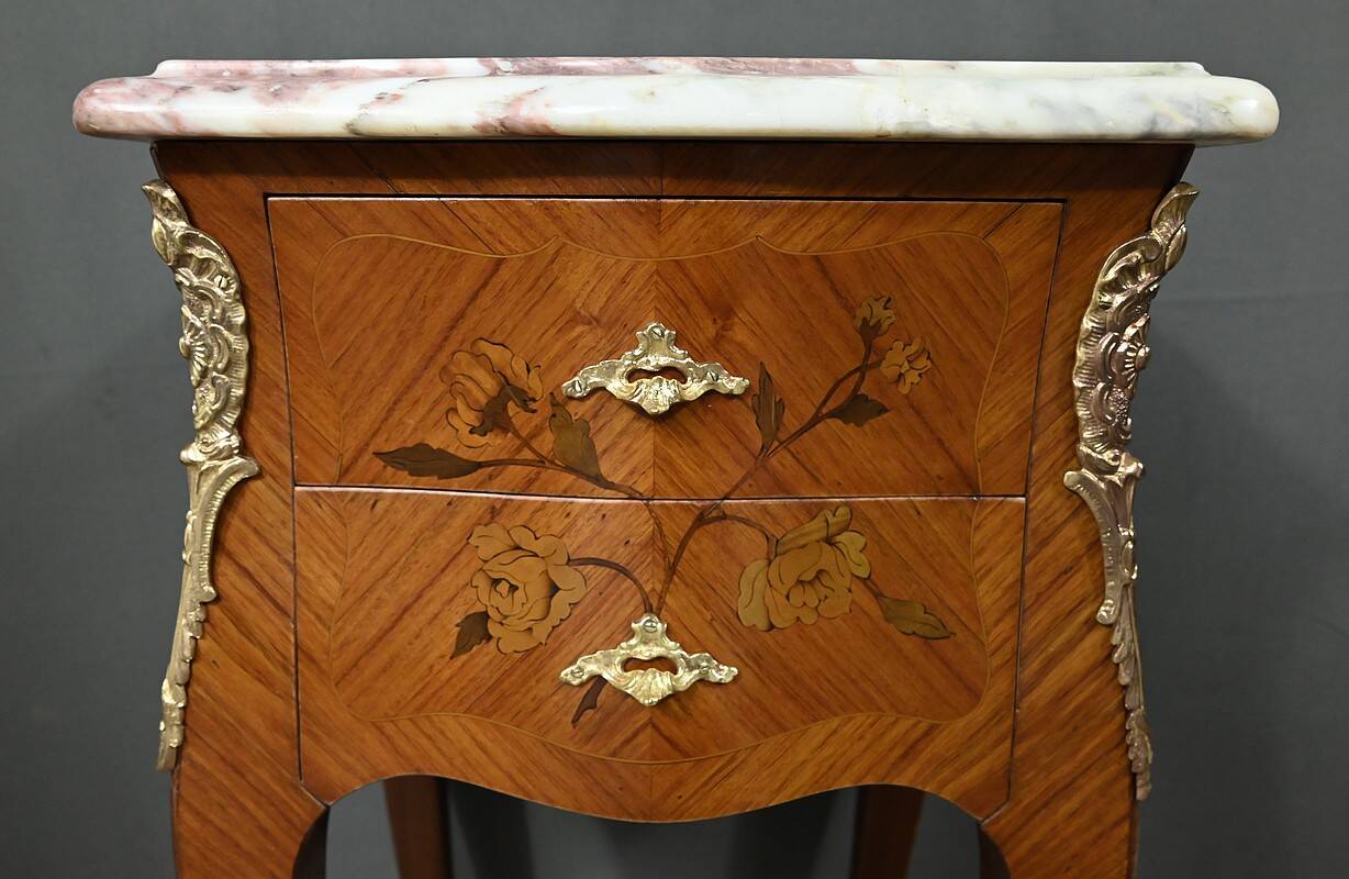 Pair of marquetry bedside tables, Louis XV style – 1960
