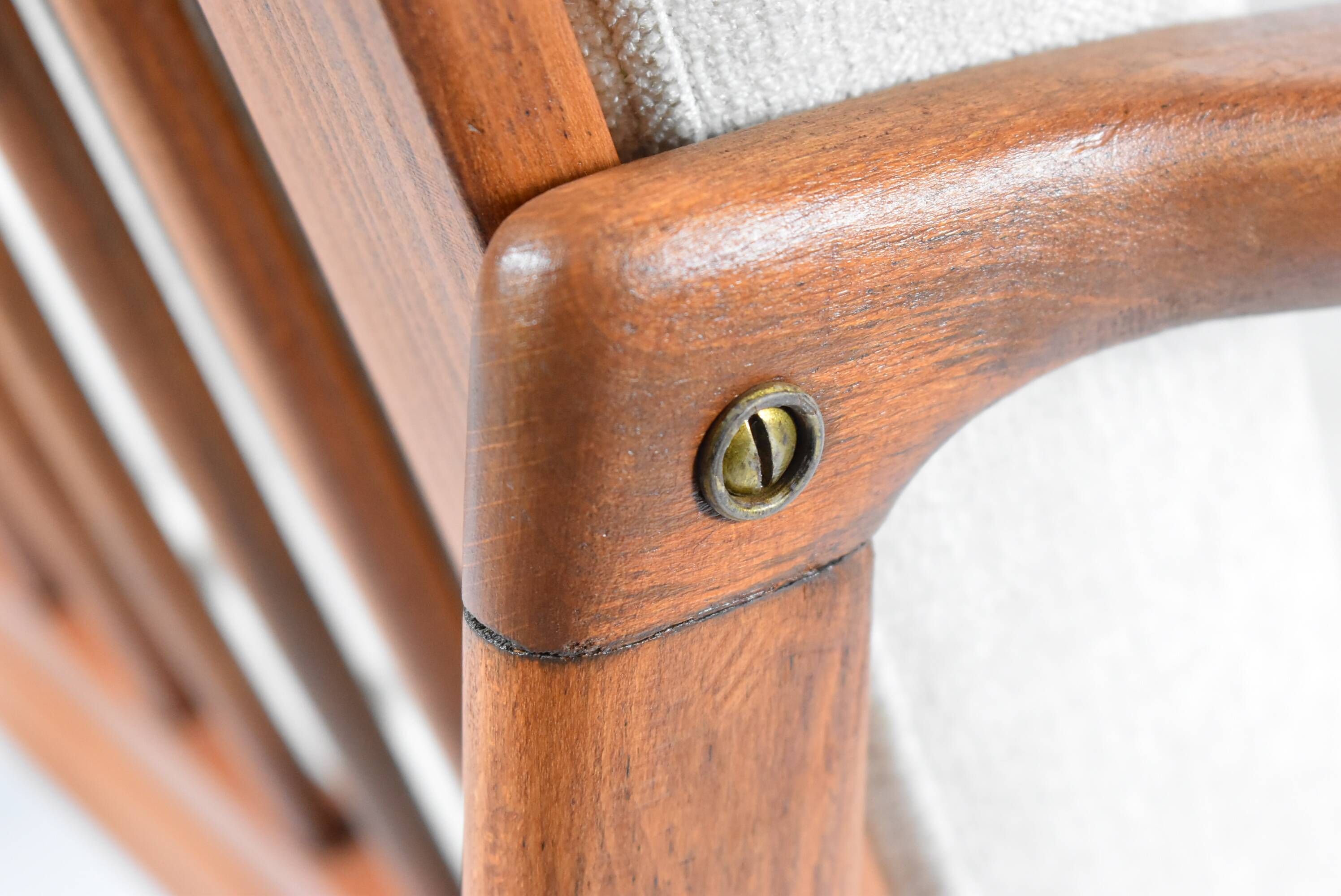 Scandinavian original armchair Baczyk, 1960s, renovation, beige, teak wood