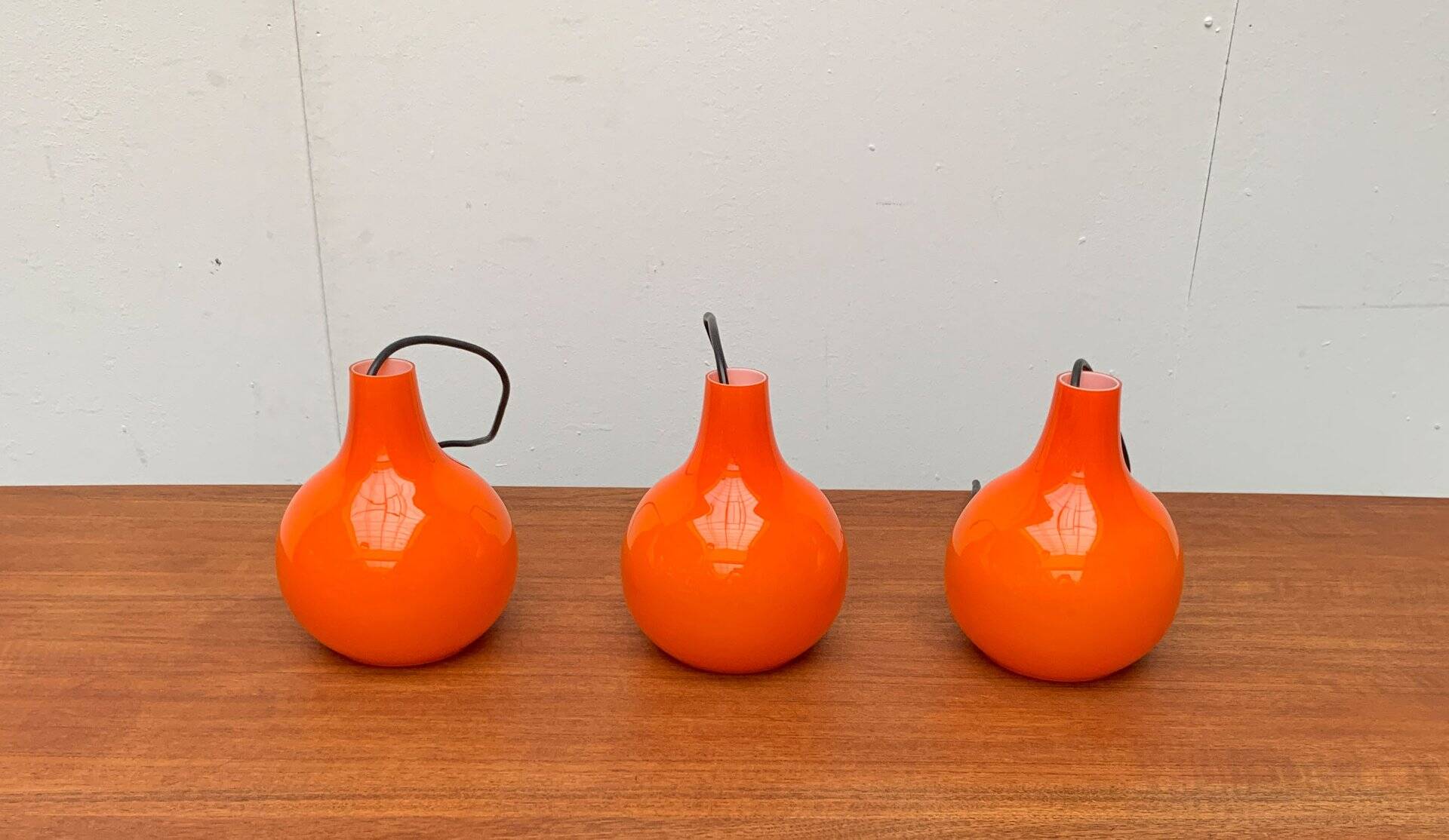 Mid-Century German Glass Pendant Lamp AH by Peill & Putzler, Set of 3