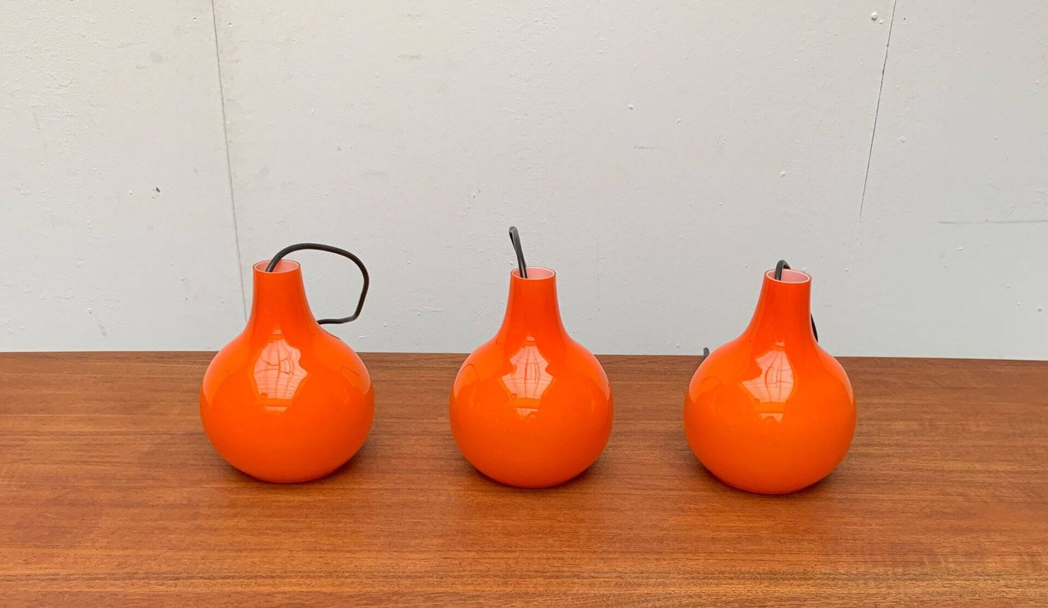 Mid-Century German Glass Pendant Lamp AH by Peill & Putzler, Set of 3