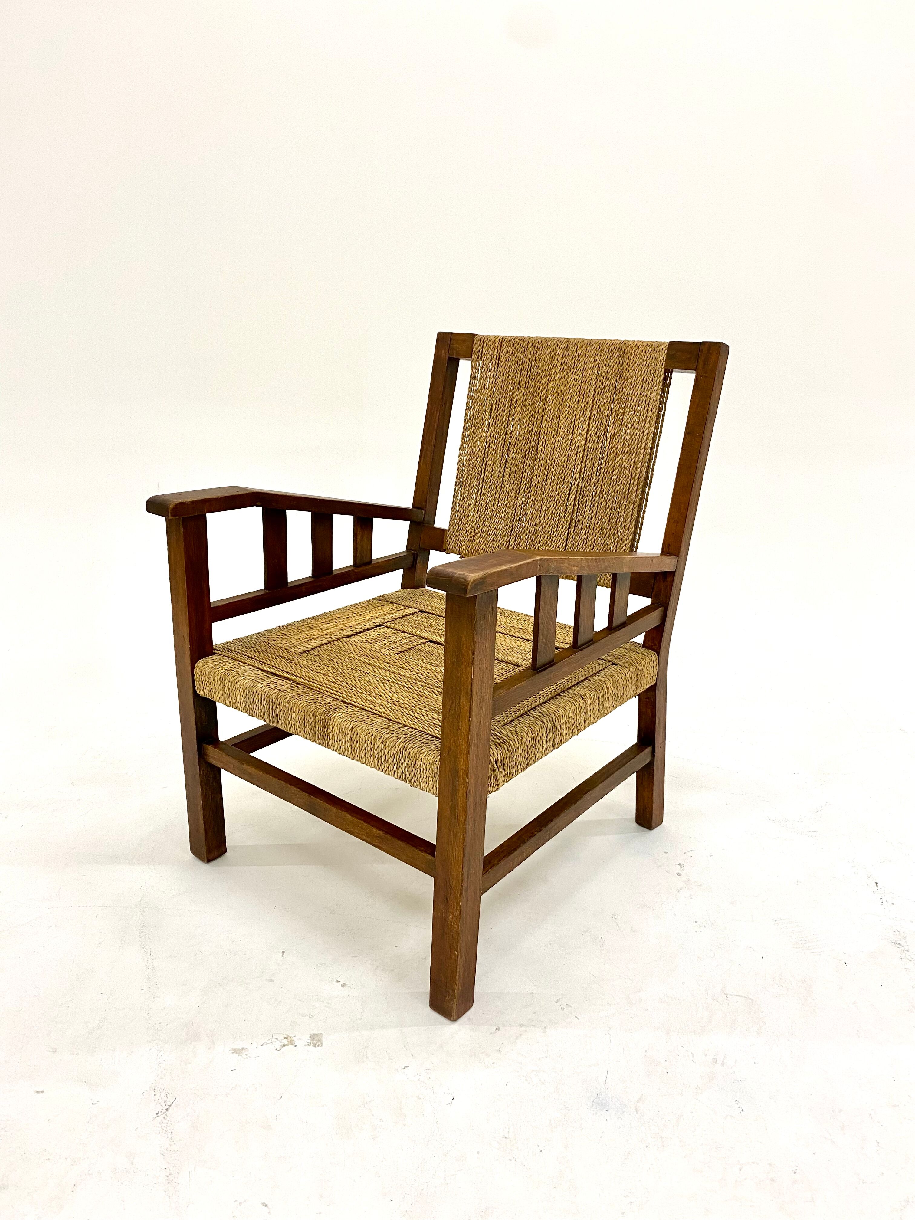 Francis Jourdain armchair in oak and rope 1930