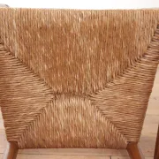 Dutch oak ladderback armchair with rush seat – 1950s