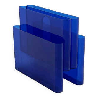 Transparent blue magazine rack by Giotto Stoppino for Kartell, 1970