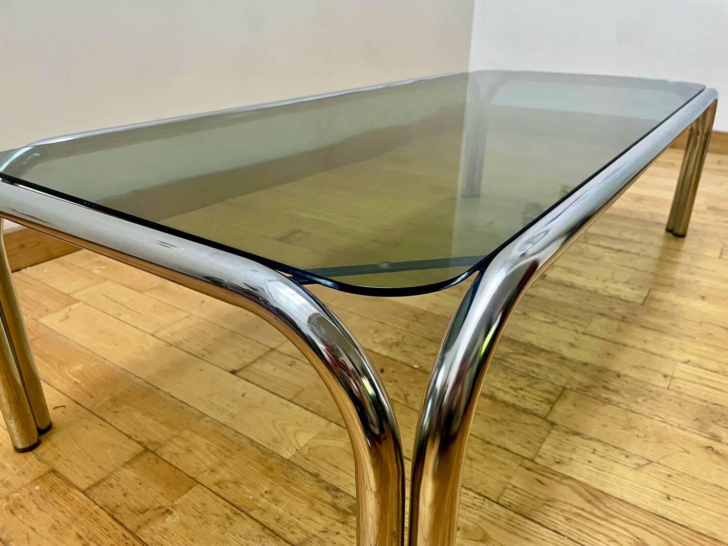 Vintage Chrome Coffee Table with Smoked Glass 1970s