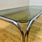 Vintage Chrome Coffee Table with Smoked Glass 1970s