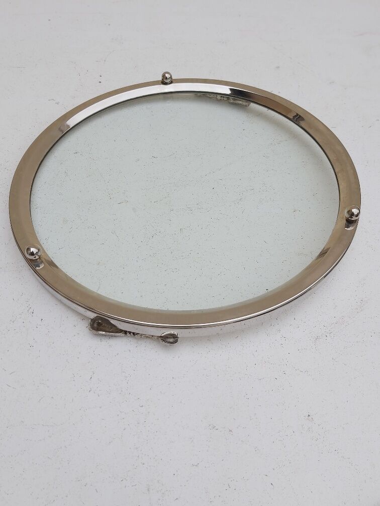 Round tray silver metal 70s