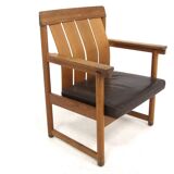 leather and oak armchair, Ferdinand Lundqvist, Sweden, 1960