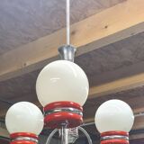 Italian opaline three-ball pendant light, targetty style, 1960s to 70s, very good condition, h70x46