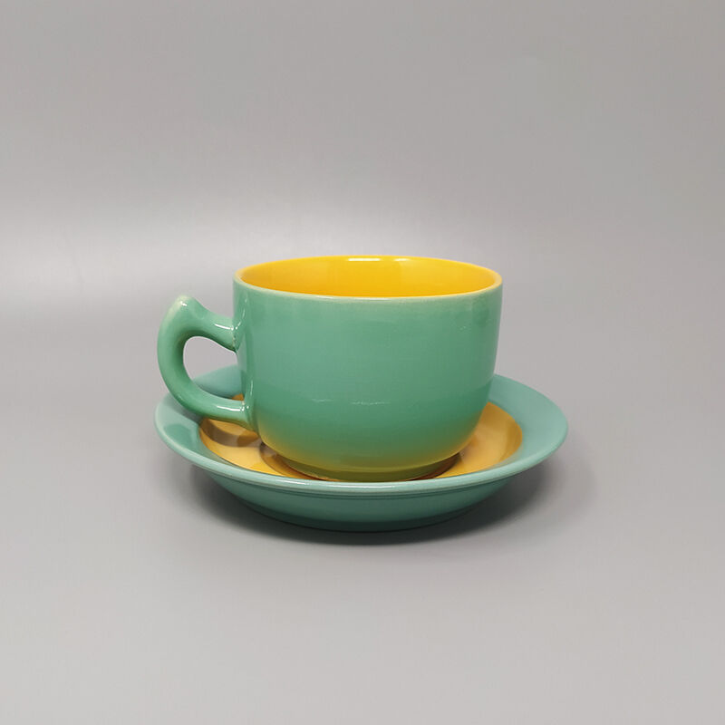 Green and yellow tea set/coffee set in ceramic by naj oleari, made in italy 1960