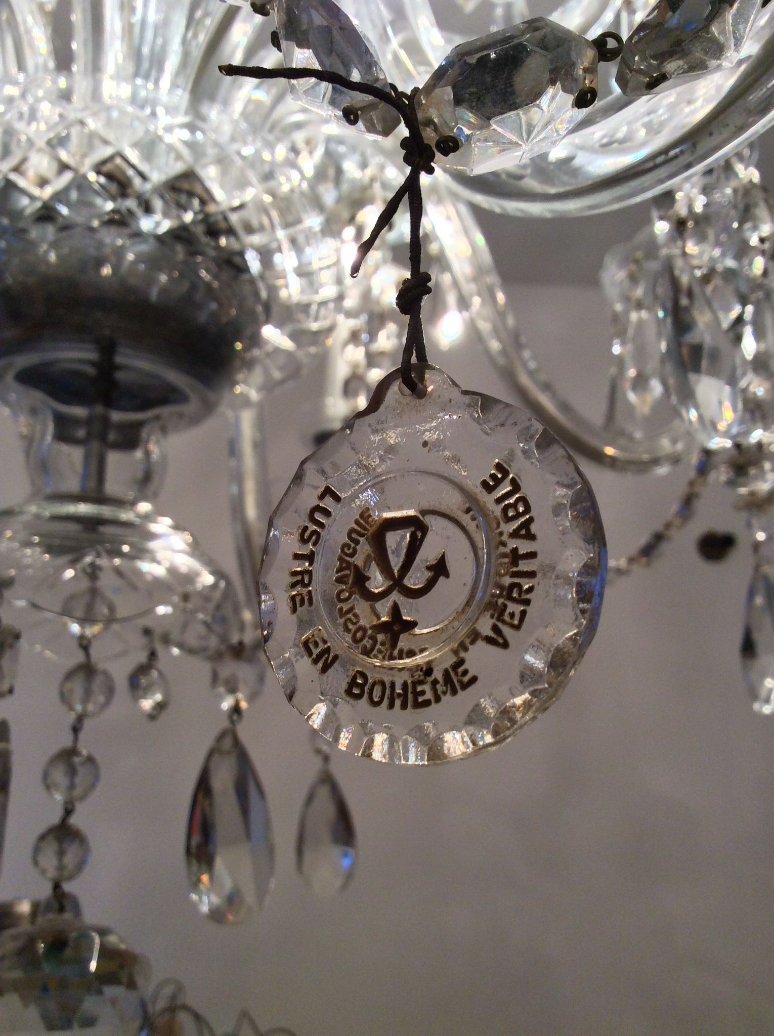 Old bohemian crystal chandelier for Deknudt