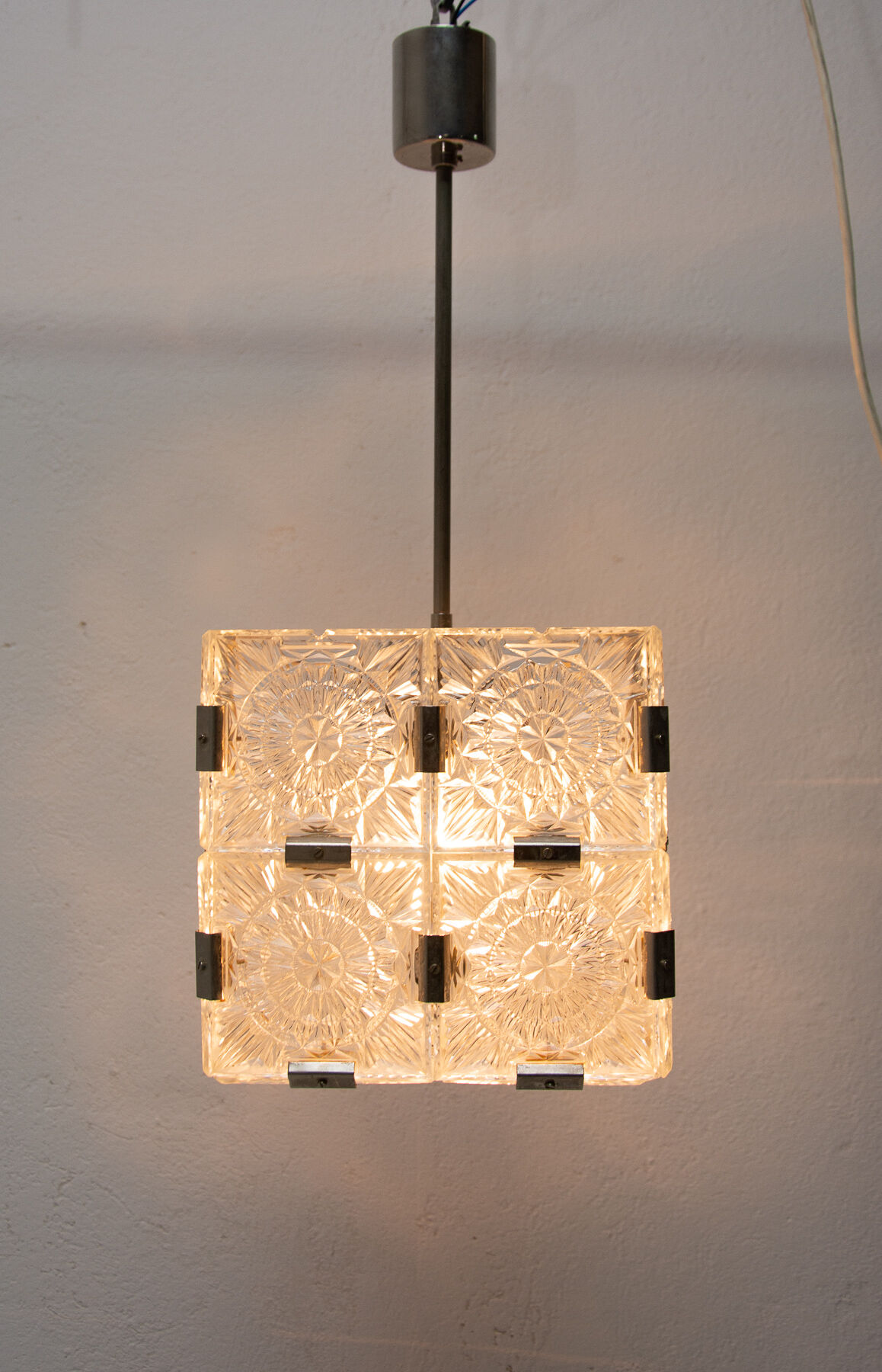 Pair of Glass Cube Pendants for Kamenický Šenov, 1970s