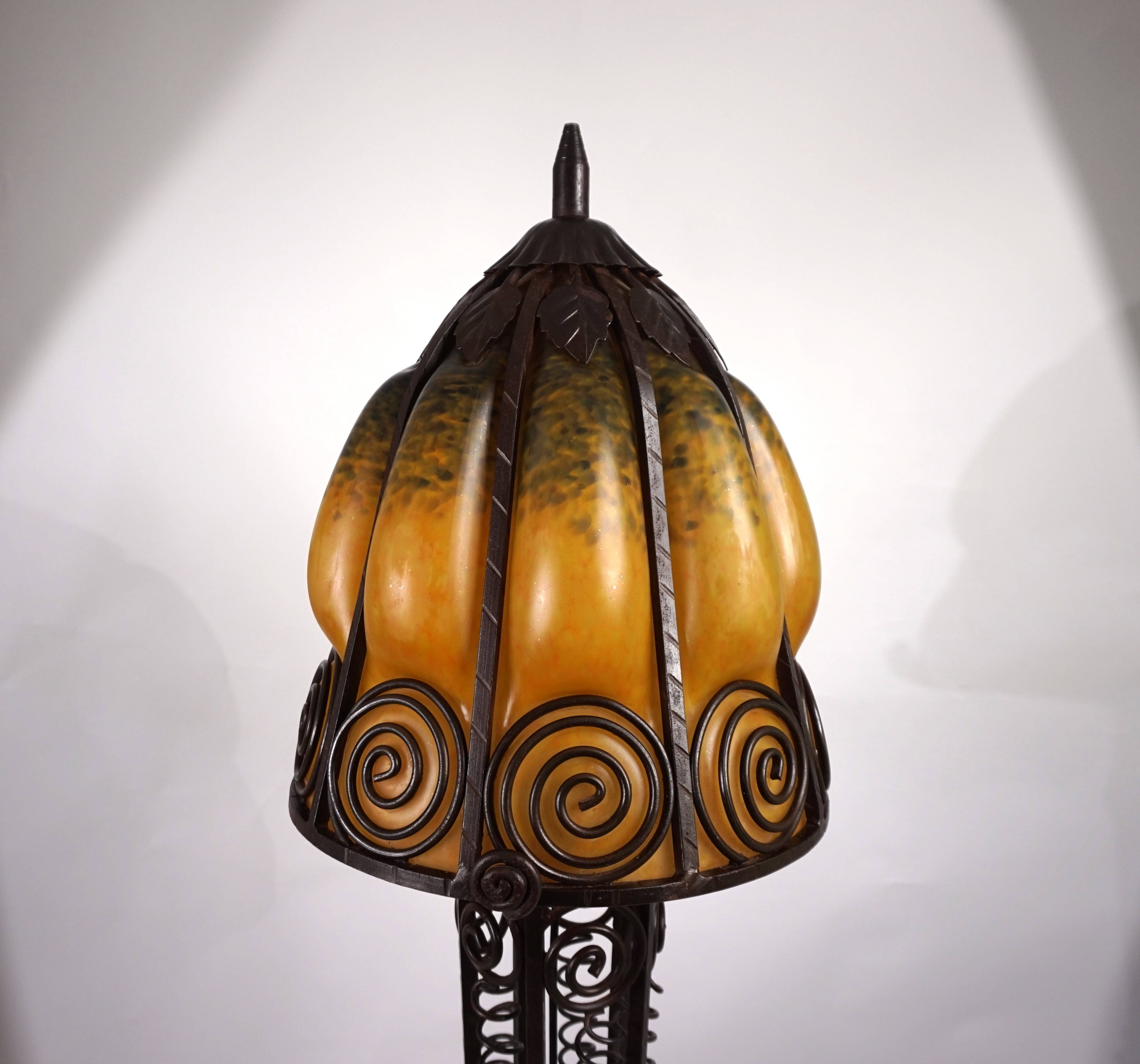 Charles Schneider Art Nouveau wrought iron floor lamp, 1920