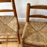 Brutalist chairs made of wood and straw