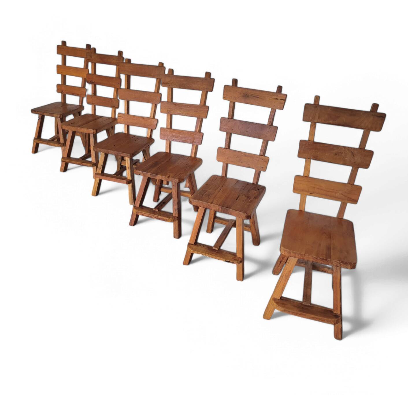 Elm wood brutalist wabi sabi dining set with 6 chairs & Table, 1960s