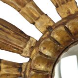 Old Wooden Sun Mirror Sunburst Mirror Gold Fifties 70cm