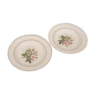 Paire d'assiettes creuses porcelaine Luneville Badonviller