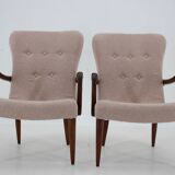 1960s pair of restored danish armchairs in boucle
