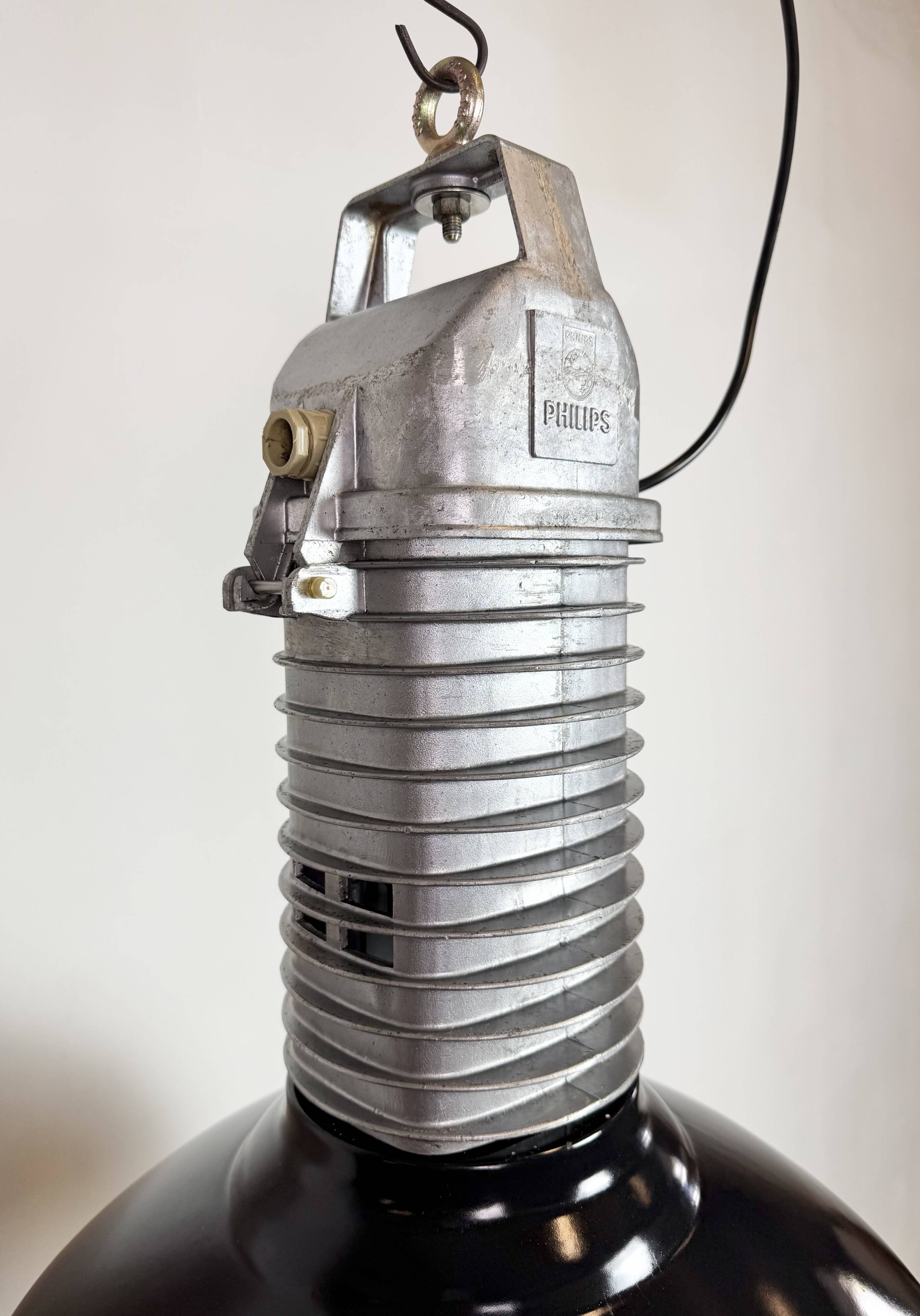Large Industrial Black Enamel Factory Pendant Lamp from Philips, 1960s