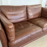 Danish mid-century vintage Mogens Hansen 2 person cognac brown leather sofa 60s