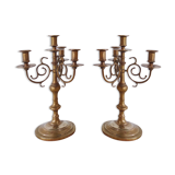 Pair of four-light candle holders in gilded brass