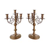 Pair of four-light candle holders in gilded brass