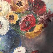 Painting still life "Bouquet of flowers in blue vase"