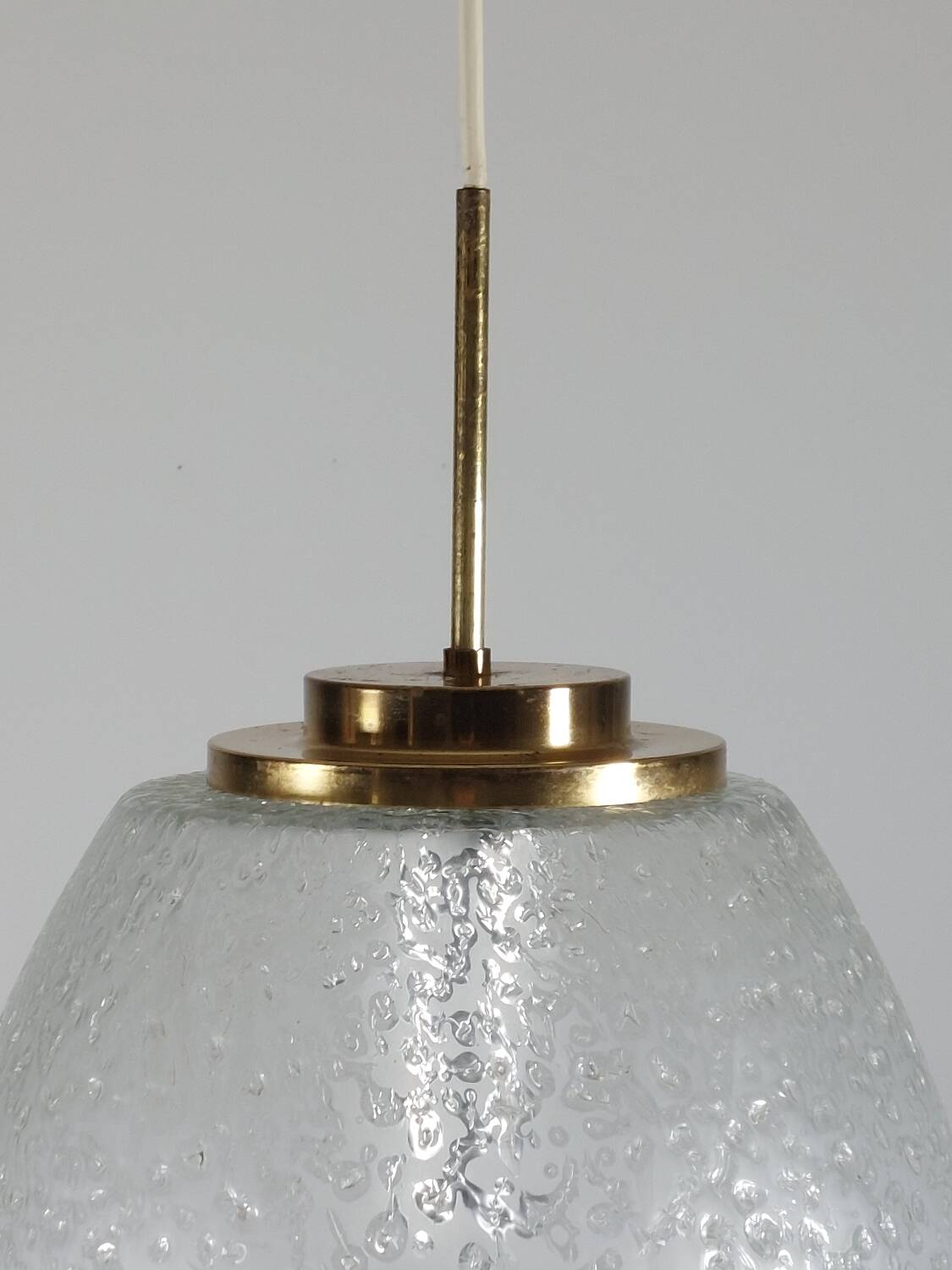 Vintage brass and frosted glass suspension, mid-century style, Doria Germany.