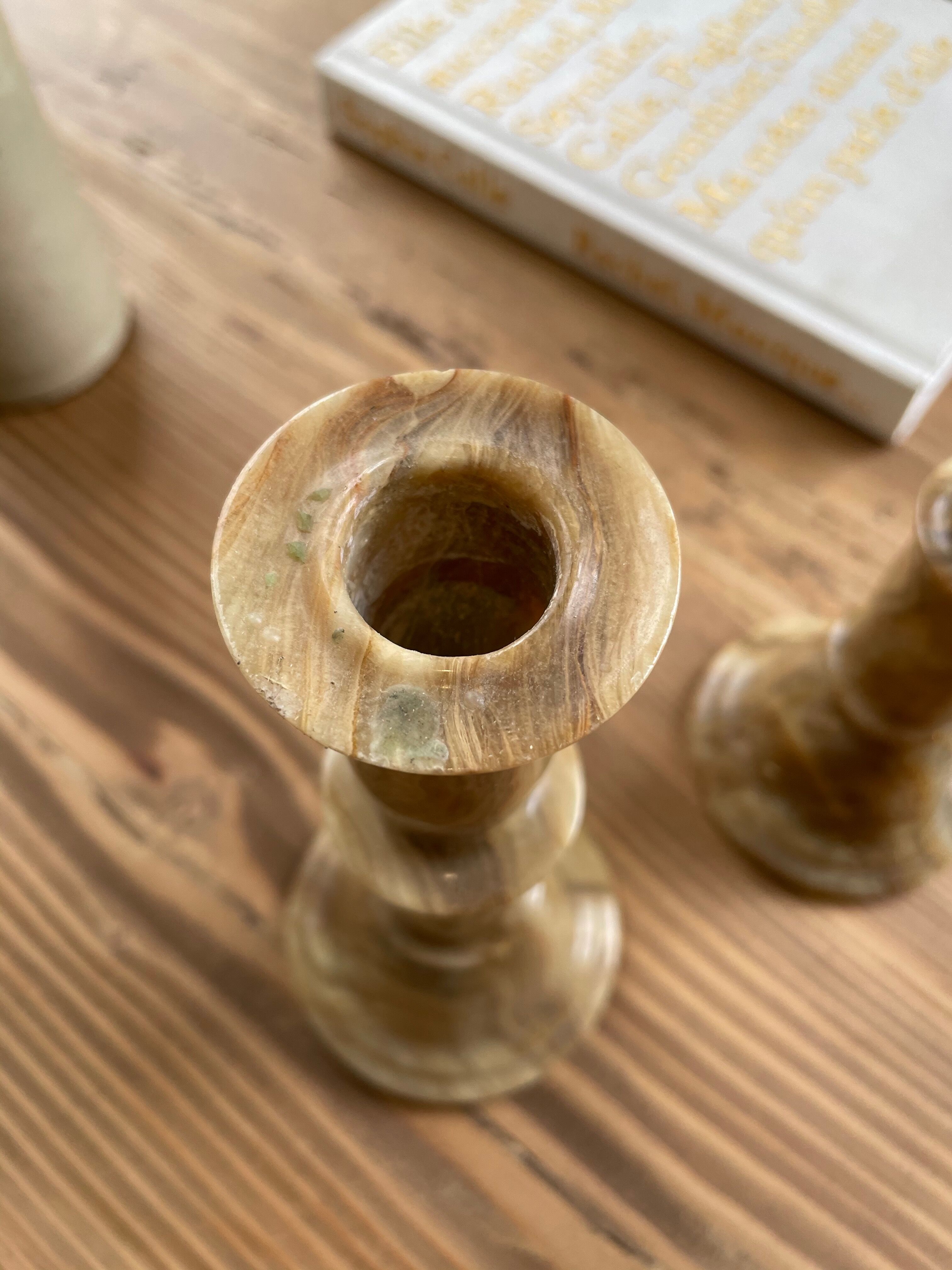 Set 2 old onyx candlesticks
