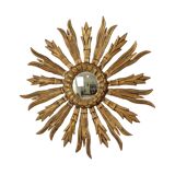 Old Wooden Sun Mirror Sunburst Mirror Gold Fifties 70cm