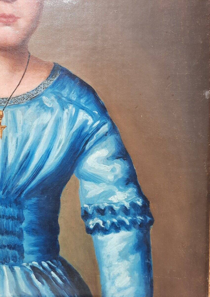 Peinture à l'huile de portrait victorien de la fin du XIXe siècle représentant une jeune fille, encadrée